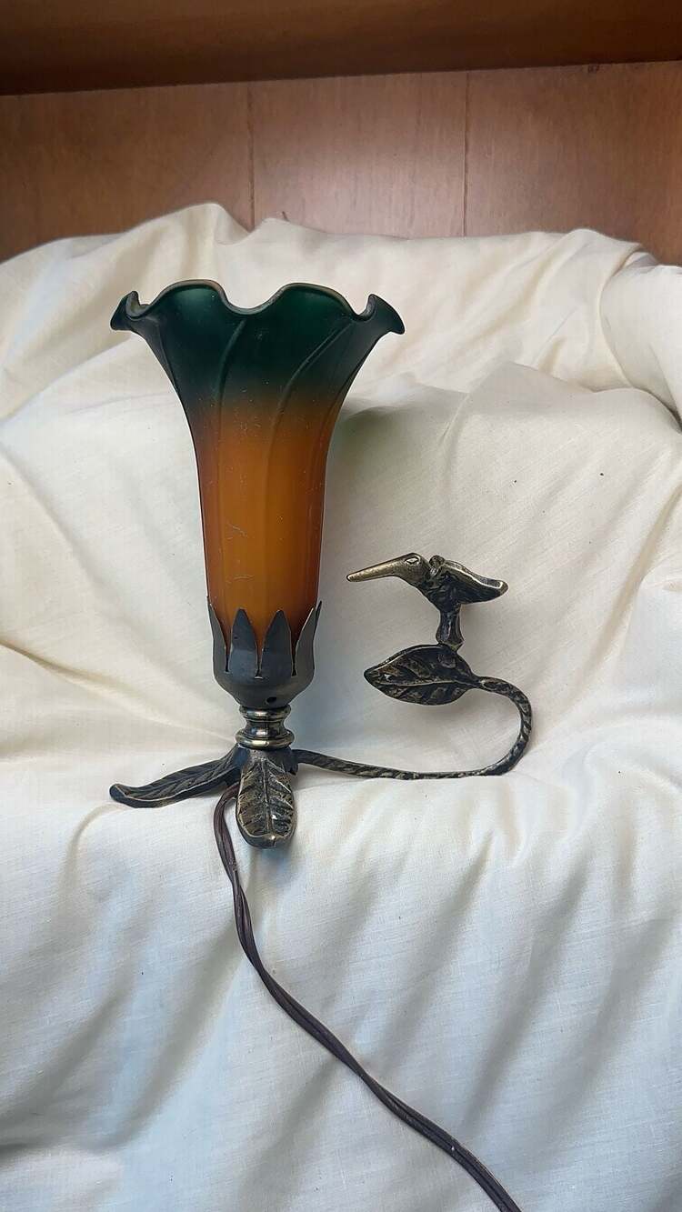 Beacon Hill Art Nouveau Hummingbird Accent Lamp Amber Green Shade